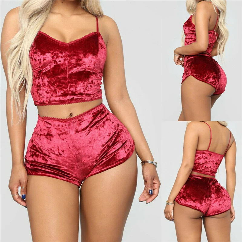 Лидер продаж Модный женский Бархатный комплект из 2 предметов сексуальные