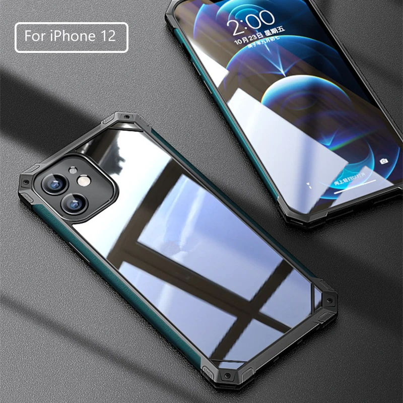 

Phone Case for iPhone 12 pro Max 12 mini PC+Silicone Shockproof Full Protection Cover For iPhone 12 12pro Transparent Case