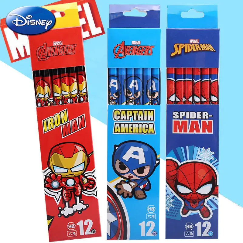 

Disney Marvel Spider-Man Captain America pencil hb pupils boxed children's pencil with eraser head non-toxic kindergarten hard