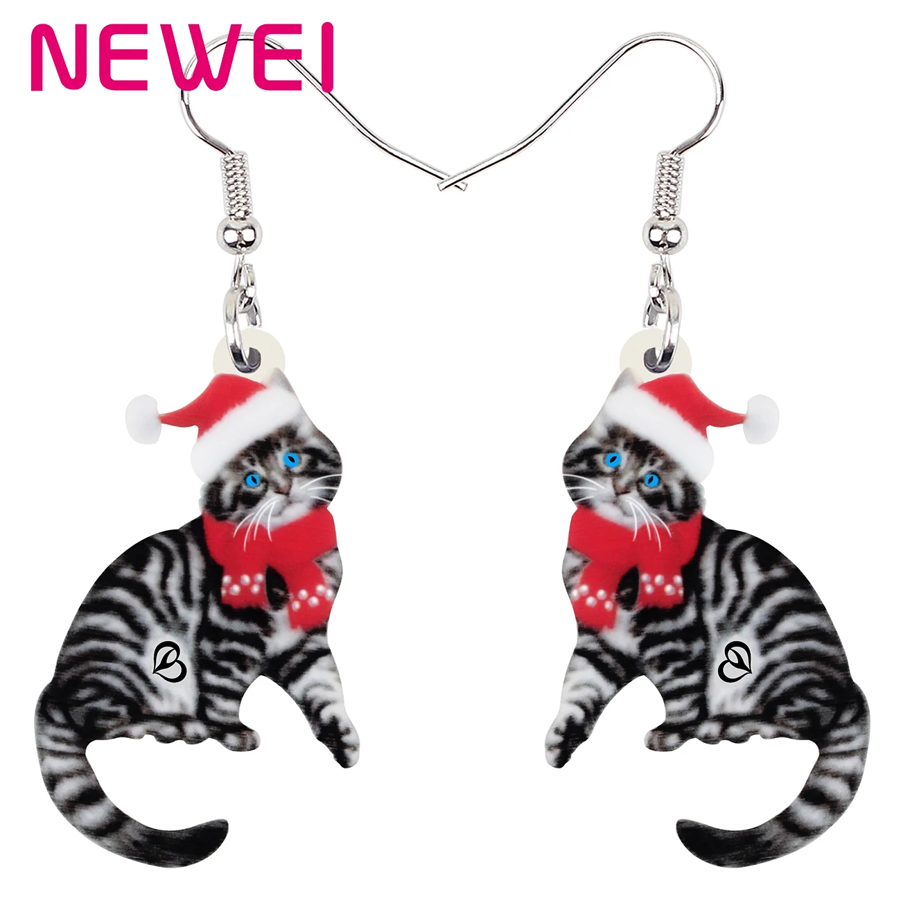 

NEWEI Acrylic Christmas Red Hat Sweet Cat Kitten Earrings Fashion Long Drop Dangle Charms Gifts Jewelry For Women Girls Teens