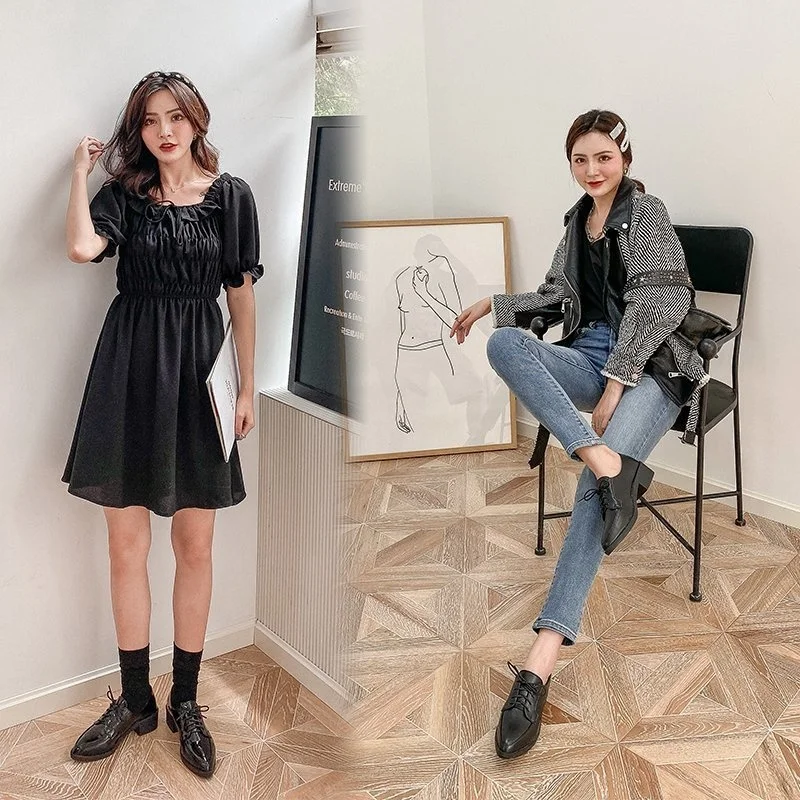

Thick women's shoe 2020 Versatile Medium Black New Women's heel leather shoes heel lace up work shoes small autumn