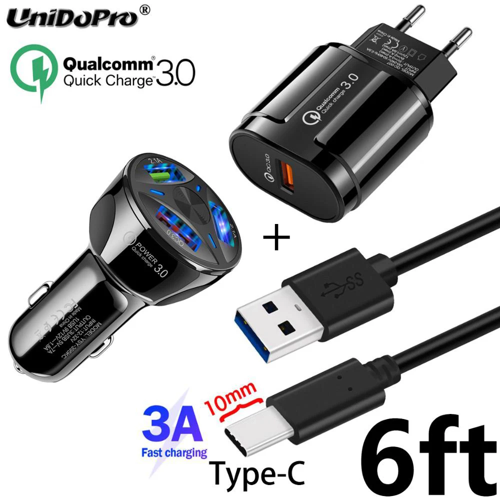 EU Car w 6ft Cable QC 3,0 ЕС AC Автомобильное зарядное устройство+ 10 мм наконечник тип C кабель для Blackview BV9100 BV9500 Plus P10000 BV9600 BV9000 BV7000 BV9700 BV9800 Pro - Тип штекера: EU Car w 6ft Cable