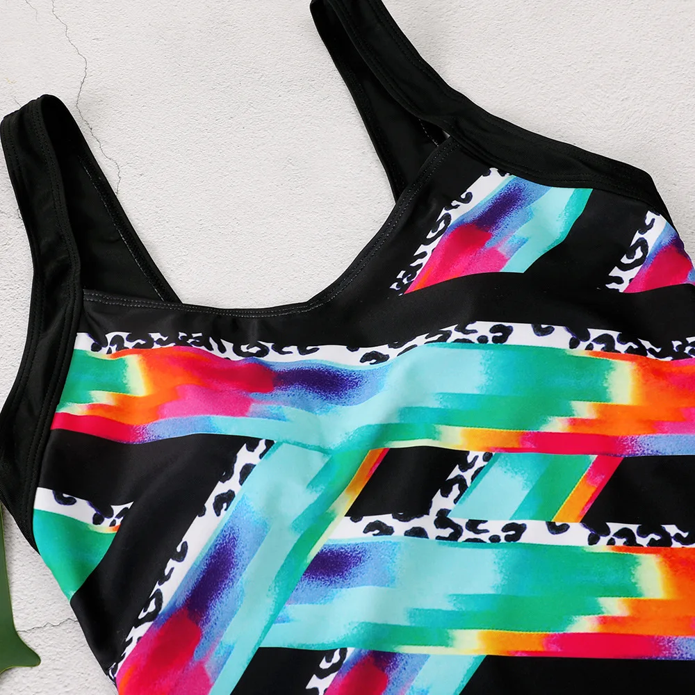 Женский слитный купальник размера плюс женский с разноцветным радужным принтом