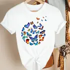 Футболка женская с принтом бабочек и графическим принтом, милая Повседневная рубашка с круглым вырезом в стиле Харадзюку, одежда на лето