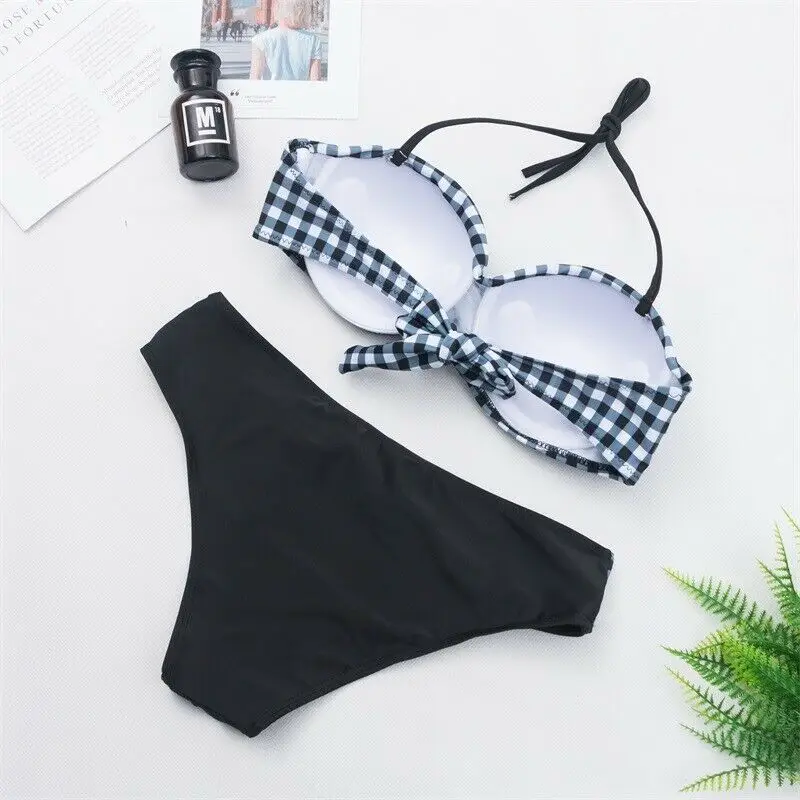

Sexy Women Summer Bandage Bikini Push-up Padded Bra Swimsuit High Waist 2Pcs Set Diamond Plaid Swimwear Chic Brazilian Biqunis