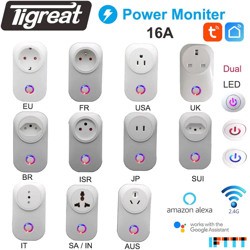 Wi Fi розетка смарт штепсельная вилка стандарта ЕС США Великобритании AU BR Мощность