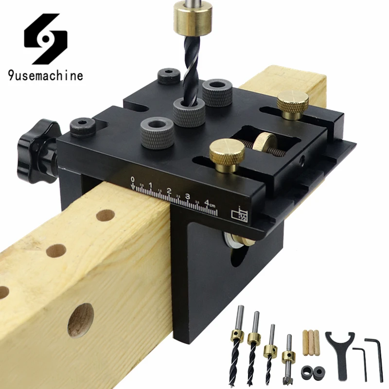 

3 in 1 Woodworking Doweling Jig Kit With Positioning Clip Adjustable Drilling Guide Puncher Locator Carpentry Tools