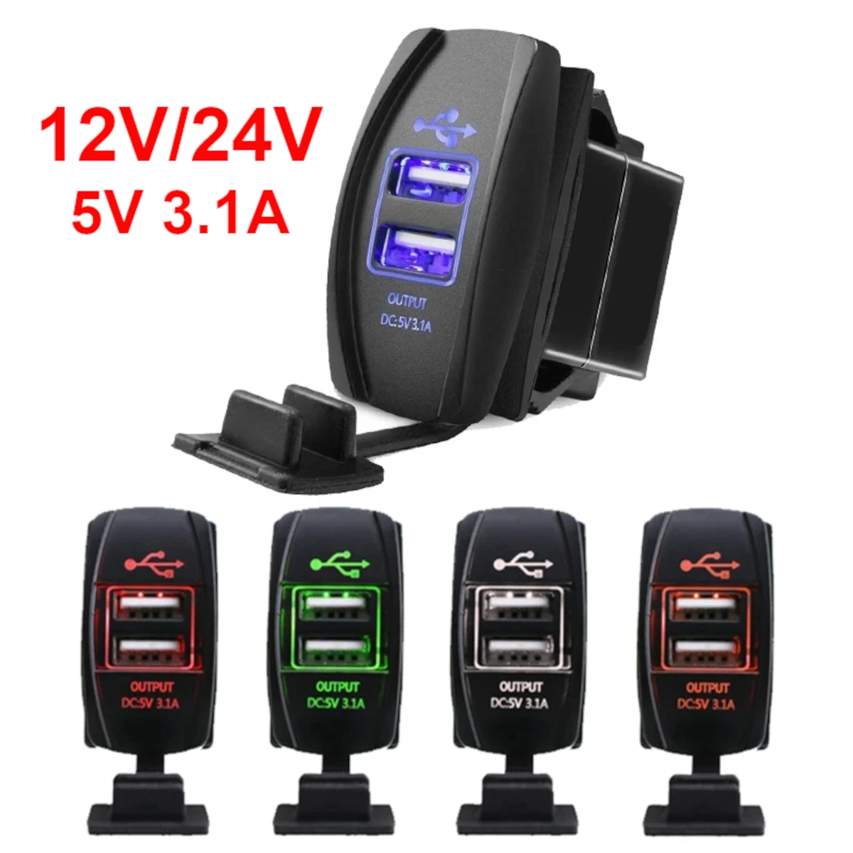 12V/24V Car Dual USB Charger Adapter 5V 3.1A Power Outlet Socket Dustproof Led for iPhone Xiaomi Redmi Samsung Car Motorcycle RV