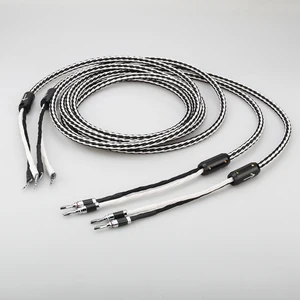 high quality 8tc single crystal copper audio speaker cable hifi amplifier speaker cable with banana spade plug free global shipping