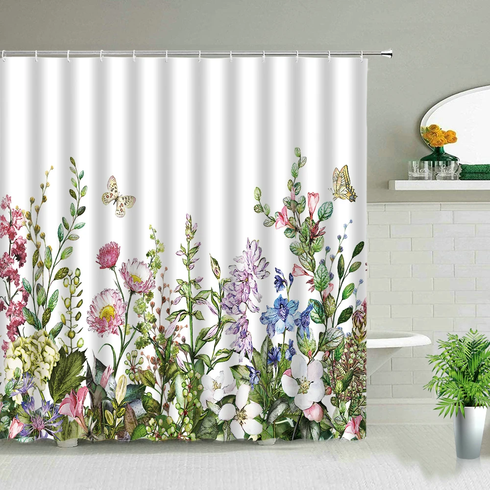 

Green Tropical Plant Shower Curtains Spring Leaves Bathroom Decor Waterproof Bath Curtain 3d Printing Polyester Cloth With Hooks