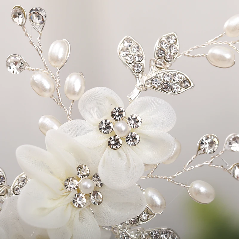 

Flower Rhinestone Pearl Clip Headband Women Wedding Hair Jewelry Clip Hair Accessories For Women Bridal Tiara Headband Clip