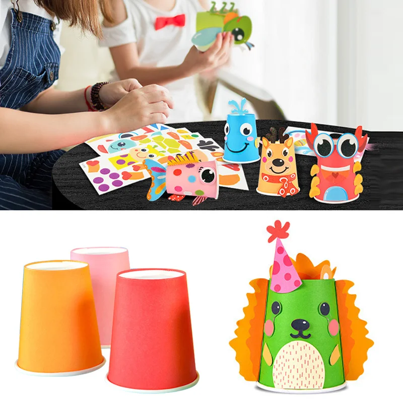 

12pcs Children 3D DIY Handmade Paper Cups Sticker Material Kit Whole Set Kids Kindergarten School Art Craft Educational Toys