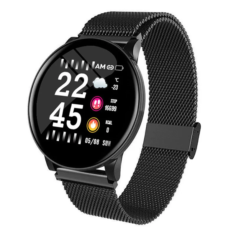 black steel W8 спортивные Смарт-часы, браслет, круглые Bluetooth, водонепроницаемые мужские Смарт-часы для мужчин и женщин, фитнес-трекер, браслет на запястье для Android IOS - Цвет: black steel