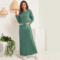 summer new style womens college style loose hooded long sleeved stitching sports long sweater dress