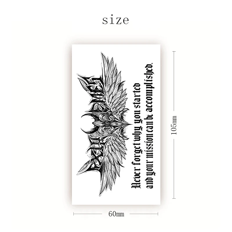 

Angel Wings Temporary Tattoo Sticker Black English Alphabet Deign Fake Tatto Waterproof Tatoo Arm Chest Small Size for Women Men