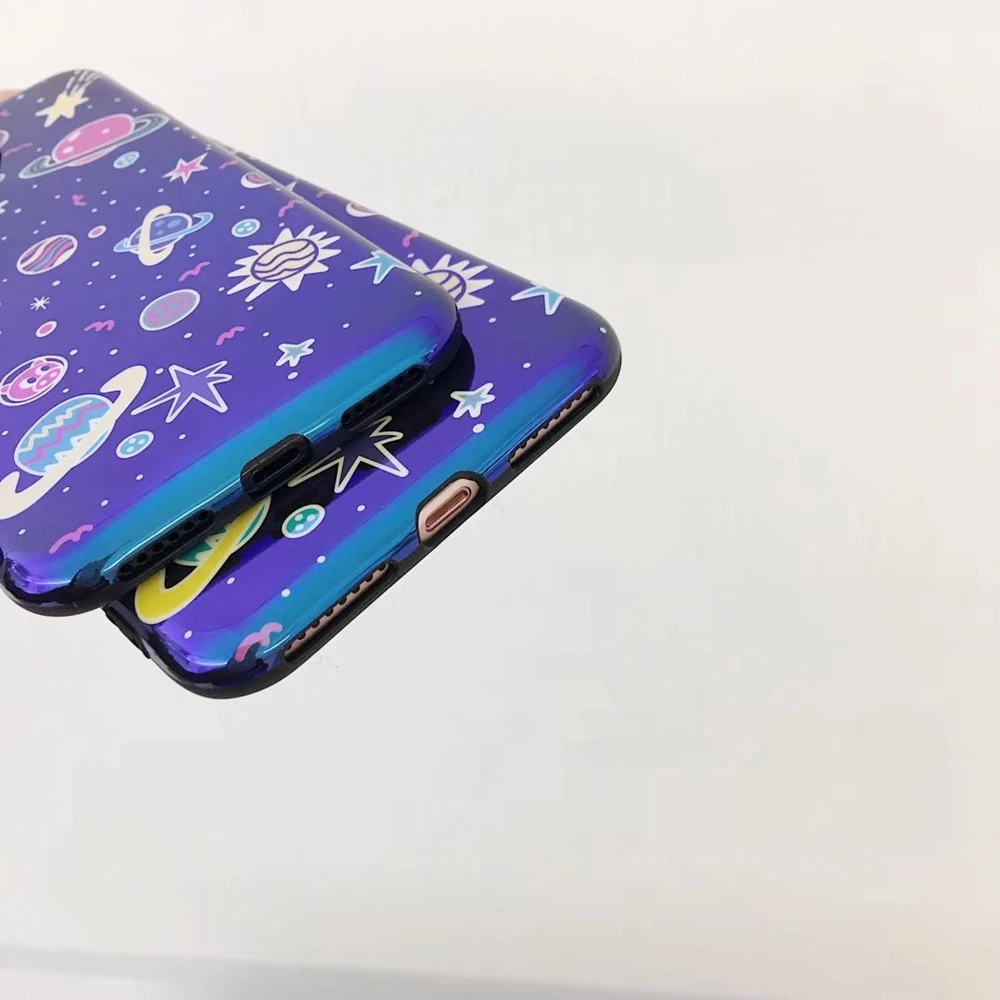 Blue Universe Planet Phone Case For iphone X XR XS Max Mirror TPU soft Cover for 6s 7 8 Plus cartoon Pattern |