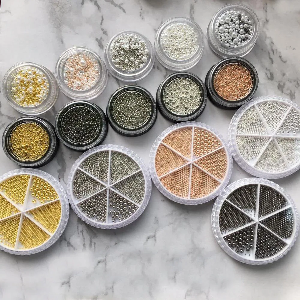 

Коробка смешанный размер шарик из стали розовое золото Серебряная Икра аксессуары для ногтей маленькие вращающиеся украшения для ногтей