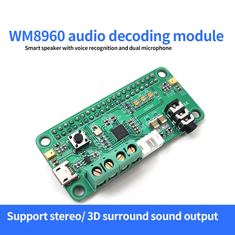 

WM8960 Hi-Fi Sound Card HAT for Raspberry Pi Stereo CODEC Play/Record I2S Port Dual Micphone Voice Recognition Board