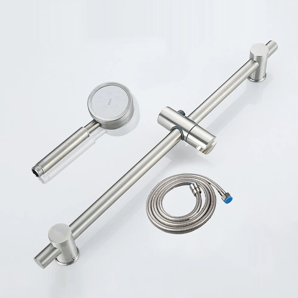 304 stainless steel shower rod combo single function hand shower head 1 5m shower hose shower kit bathroom shower head set free global shipping