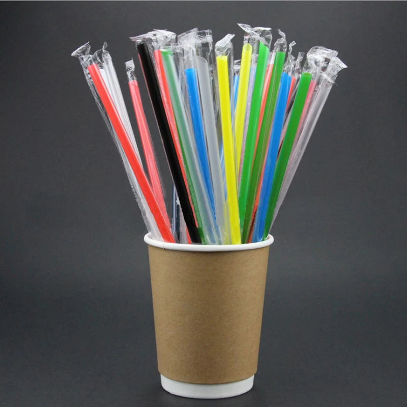 100pcs/pack Individually Packing Plastic Drinking Straws Party Cocktail bar accessories | Дом и сад