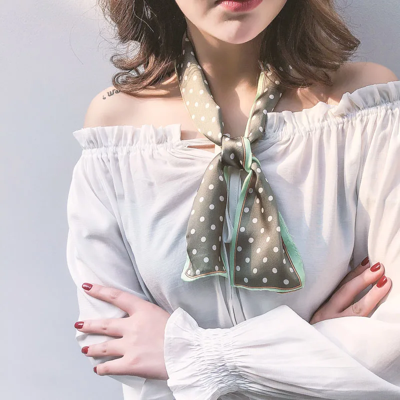 

Fashion Dots Skinny long silk Scarf Women Hair Tie Band Kerchief Wrist Ribbons Fashion Head Hair Tie Band Neckerchief