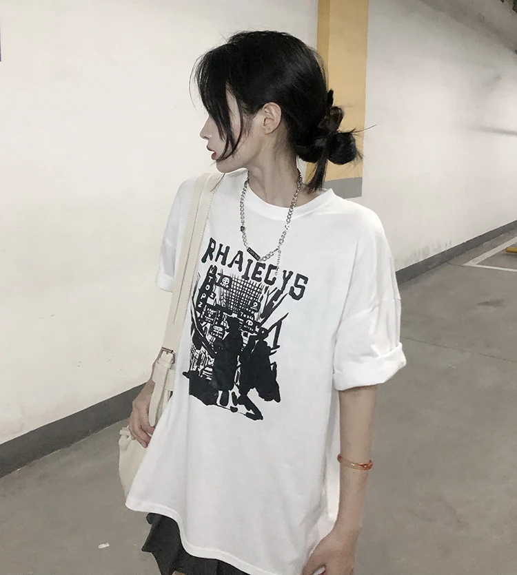 

2427 new Summer new fashion American retro printed short-sleeved T-shirt women