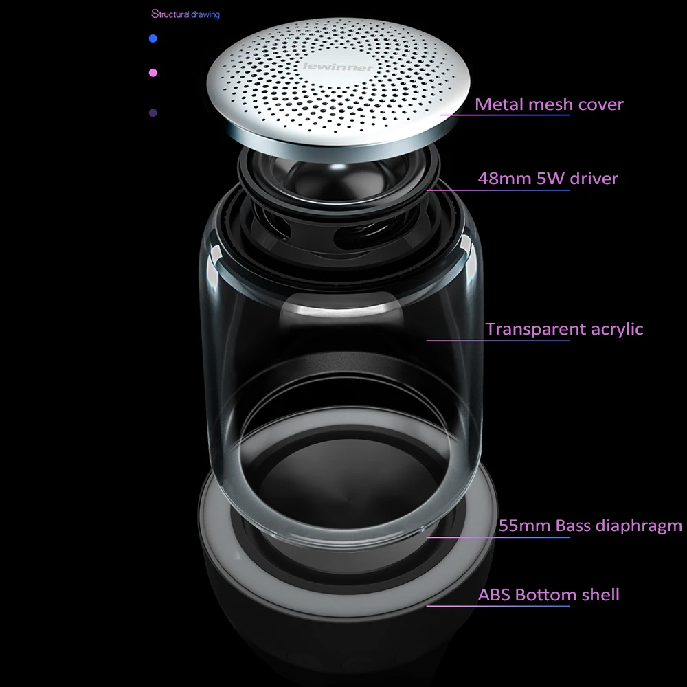 

Lewinner C7 Bluetooth V5.0 Wireless Speakers HiFi Stereo Column Portable Speaker Romantic Colorful Light with Microphone