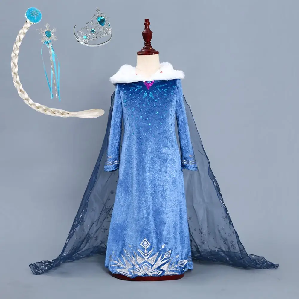 only dress Платье-плащ Эльзы для девочек; теплые костюмы Снежной Королевы; Детские Зимние Бархатные платья для костюмированной вечеринки; платье принцессы disfraz carnaval vestido de festa - Цвет: only dress