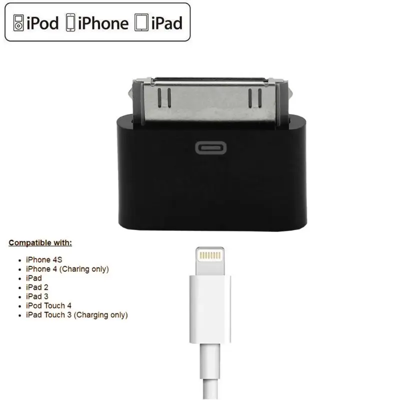 

8pin Female To 30pin Male Adapter Converter For iPhone4 4S iPad2 3 iPad Touch3 4 High Quality White & Black
