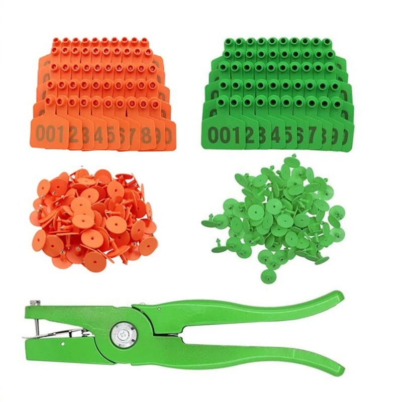 

Hot SV-200 Sets Cattle Ear Tags And 1PC Pliers Applicator Numbered Plastic Identification Ear Stud Card Labels For Cows Pigs