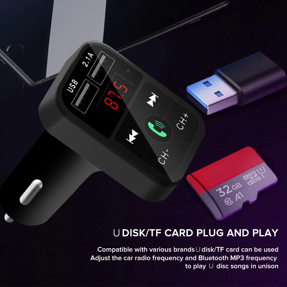 Автомобильный FM-трансмиттер с Bluetooth 5 0 + EDR беспроводной аудио-приемник функцией