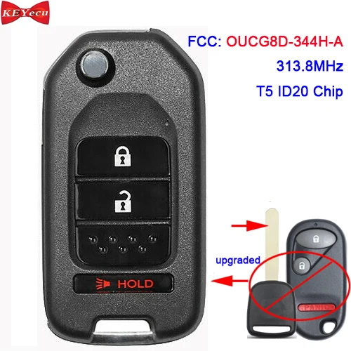 KEYECU для Honda Civic 2003 2004 2005 Модернизированный дистанционного брелок OUCG8D-344H-A T5 ID20 чип