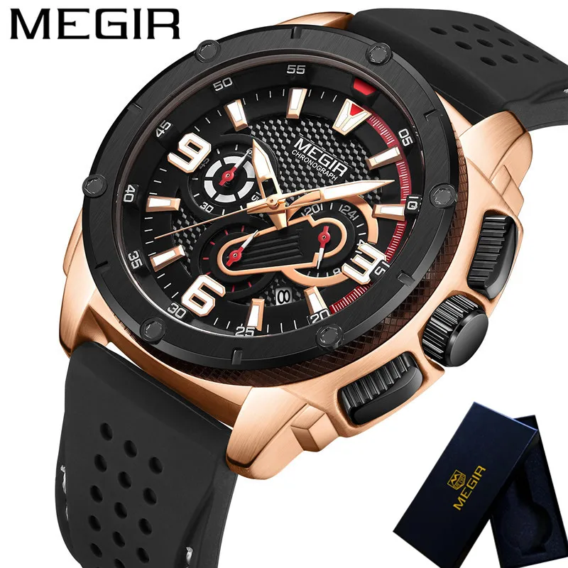 Часы MEGIR мужские наручные водонепроницаемые брендовые Роскошные спортивные