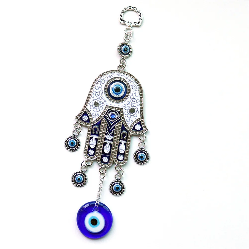 

1PC Turkish Blue Eyes Jewelry Hand of Fatima Alloy Pendant Demon Eye Wall Hanging Home Decorations