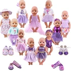 Кукольная одежда, пурпурный купальник, юбка на бретельках, туфли с котенком для 18-дюймовой девочки, американский и 43 см, аксессуары для новорожденных, подарок поколения