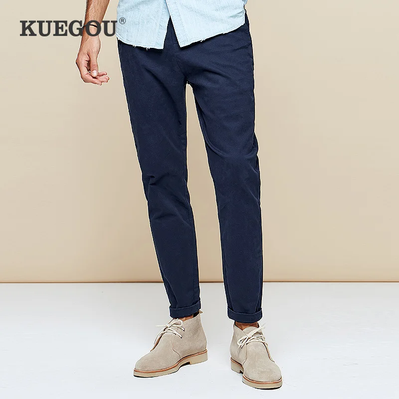 

Мужские повседневные брюки KUEGOU, черные облегающие брюки из хлопка и спандекса, размеры AK-9790, на весну