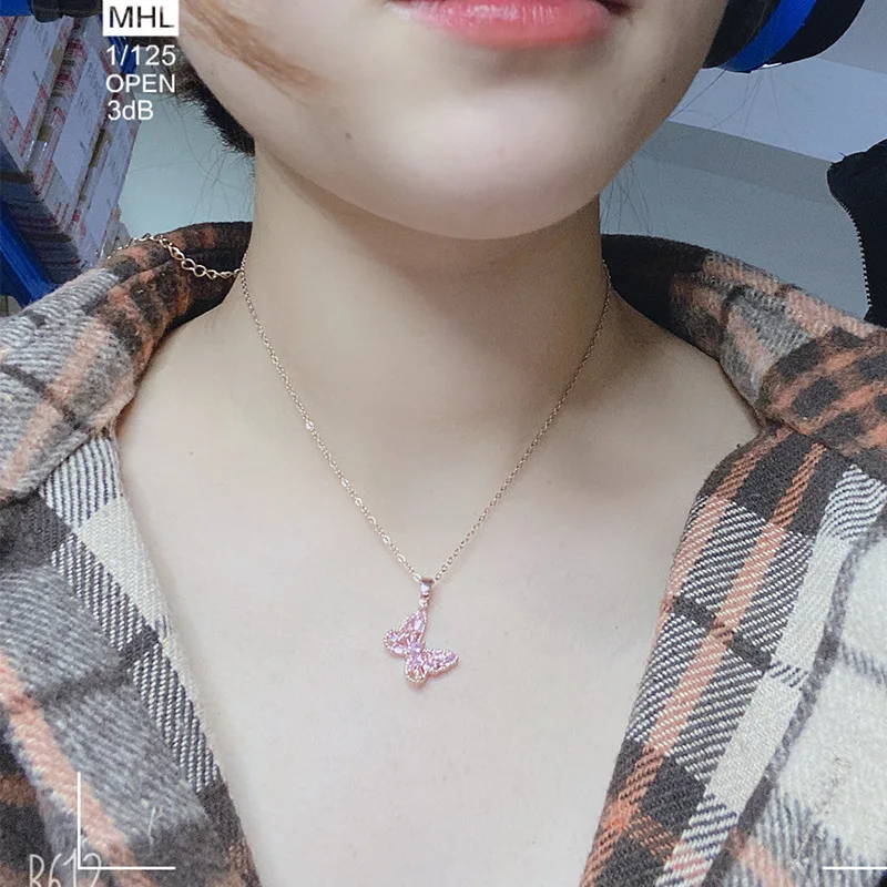 Inlay Titanium Steel Butterfly Necklace Female 18K Clavicle Chain Tide Net Red Pendant Ins Fashion Simple Temperament Ornament | Украшения