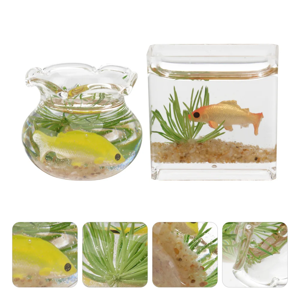

2 Pcs Miniature Fish Tank Mini House Decors Artificial Aquarium Play House Decor