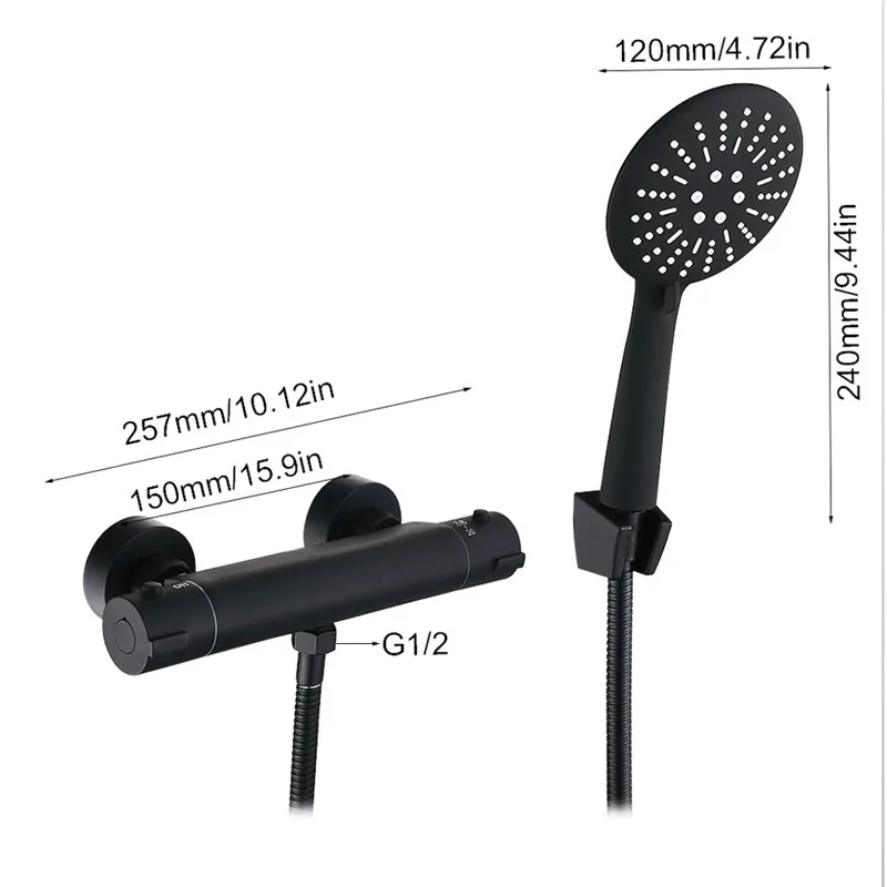 Thermostatic Shower Mixer Brass Black Wall Mounted Dual Handle Bathroom Thermostatic Shower Mixer Valve Tap Bathroom Accessories