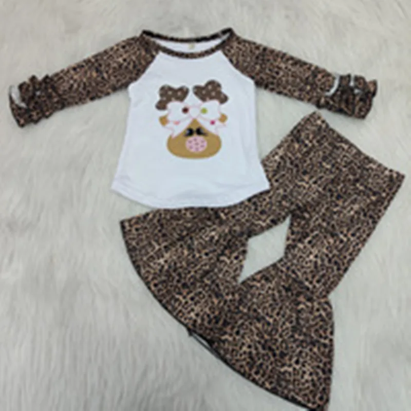 

Winter girl suit milk silk top cartoon pattern pants flared pants leopard print