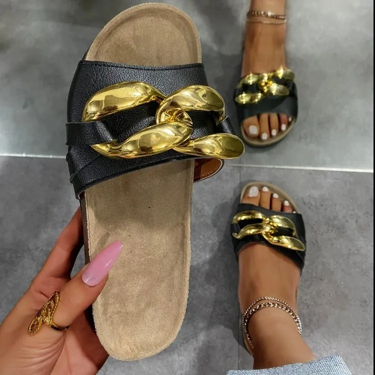 

2021 Summer Women's Sandals Fashion Vintage Metal Elements Platform Women Casual Sandals Outdoor Beach Open Toe Slipper Woman