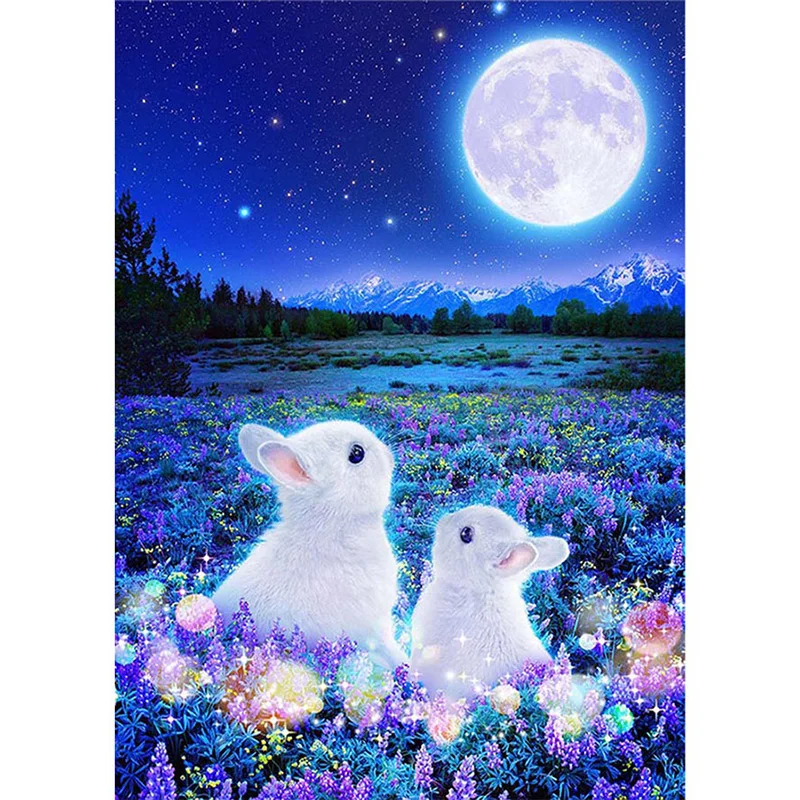 Moon белый кроличьего меха с изображением животных и круглым полная выкладка 5D