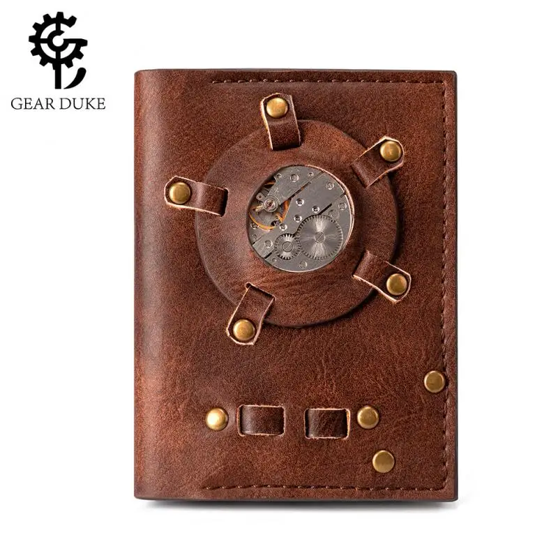 

Streampunk Gearduke Brand Moneybag Medieval Retro Pu Leather Punk Hand Coin Purse Women's Gear Rivet Decorated Short Wallet