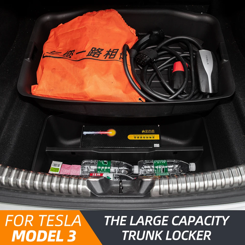 

TEY 2017- 2020Tesla Model 3 accessories Waterproof Auto Rear Container Organizer Case Tray Model3 Car Rear Trunk Storage Box
