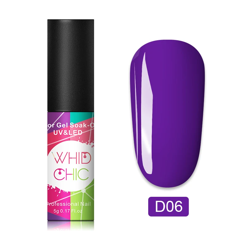 D06 WHID CHIC 1 бутылка 5 мл Блестящий цветной Гель-лак для ногтей Блестящие Блестки долговечный впитывающий УФ-гель для ногтей для самостоятельного дизайна ногтей - Цвет: D06