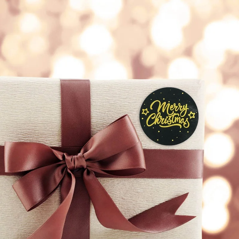 

500Pcs/Roll Merry Christmas Round 1 inch Golden Plated Stickers Gift Candy Box Homemade Cookies Bag Sealing Decoration Decals