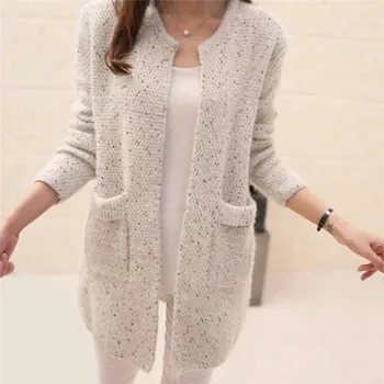 Winter Warm Fashion Women Solid Color Pockets Knitted Sweater Tunic Cardigan New Crochet Ladies Sweaters Tricotado Cardigan 1
