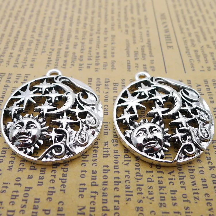 

3pcs/Lot 30x35mm Antique Silver Color Sun Crescent Moon Stars Charms Pendant For Jewelry Making DIY Jewelry Findings