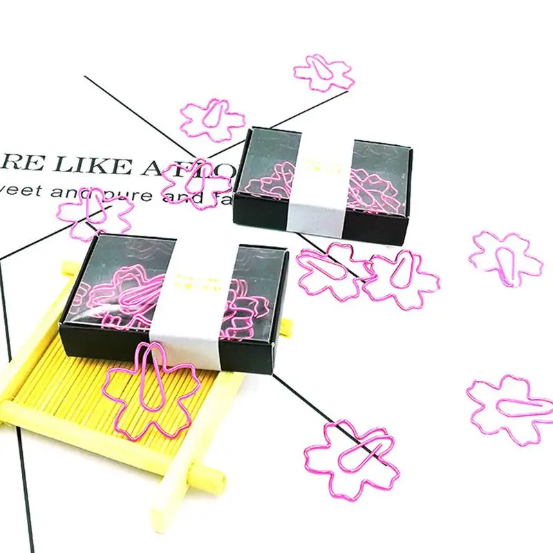 12pcs Pink Cherry Blossom Paper Clip Creative File Clamps Adorable Holder (Pink Box Packing) | Канцтовары для офиса и дома