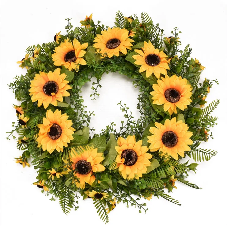 

Large White Gypsophila Flower Garland Sunflower Door Decoration Grass Ring Pastoral American Wedding Pendant Door Knocker DIY